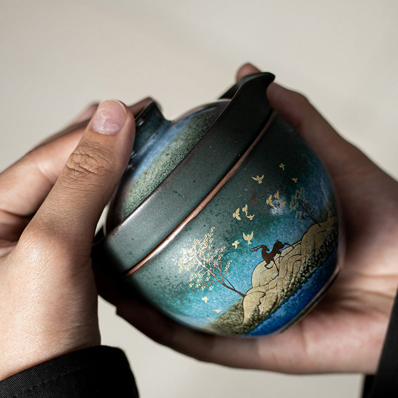Tasse à thé en céramique avec motif cerf et chat pour une sérénité spirituelle