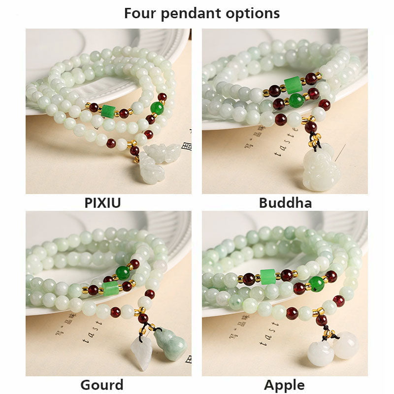Bracelet d'abondance en jade de 6 mm avec breloques Pixiu et Bouddha