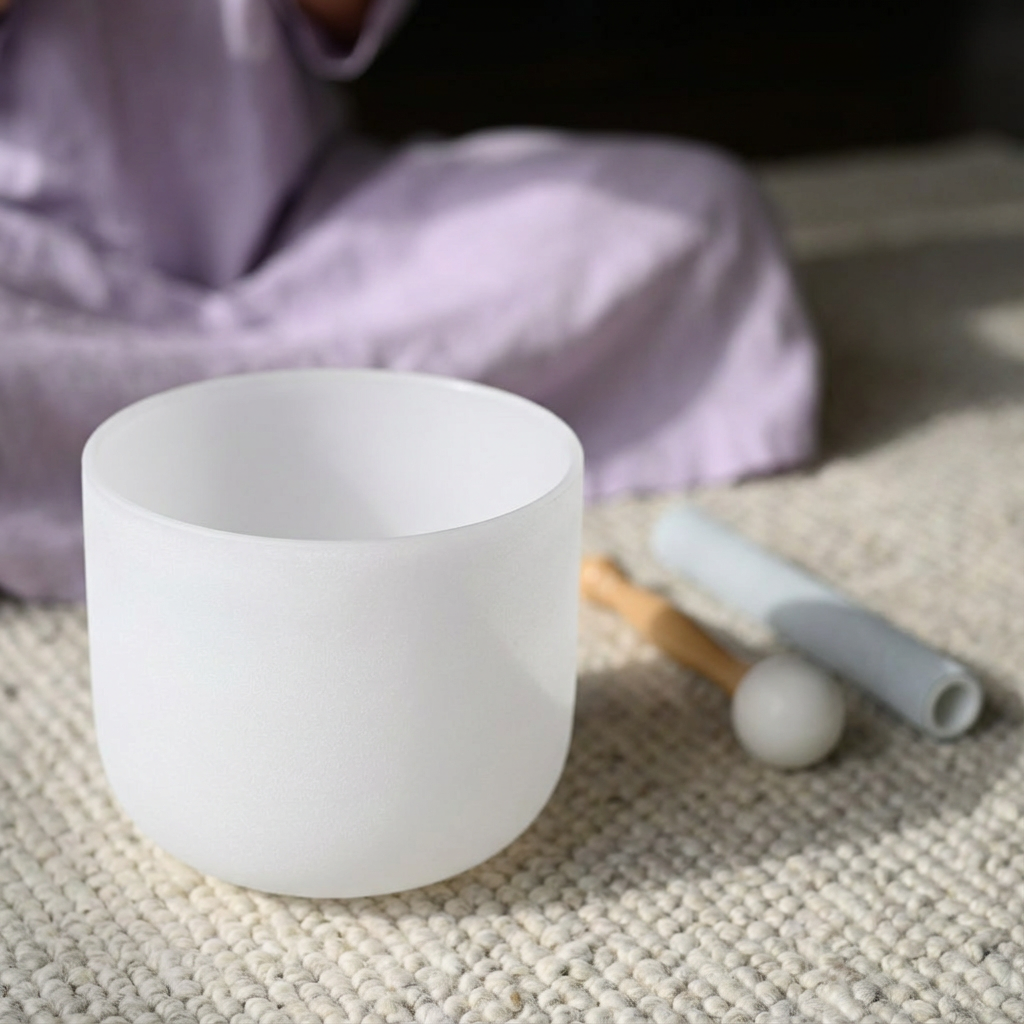 Bol chantant en cristal de quartz blanc de 8 pouces