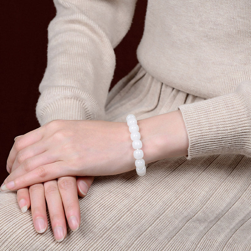 Bracelet de protection en jade blanc de 8 mm pour le bonheur et la chance