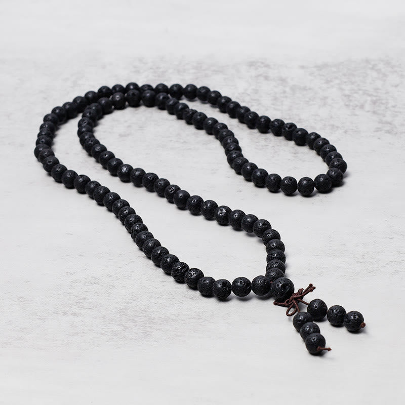 Collier et bracelet Mala en pierres précieuses de lave à 108 perles