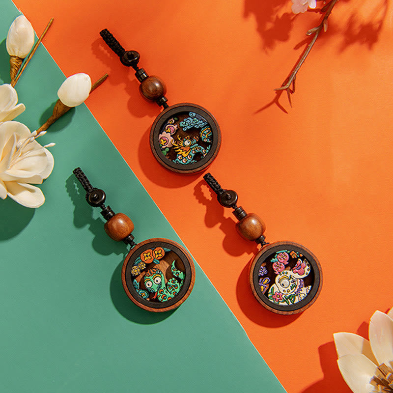 Rosewood Dragon Zodiac Key Chain for Calm & Protection