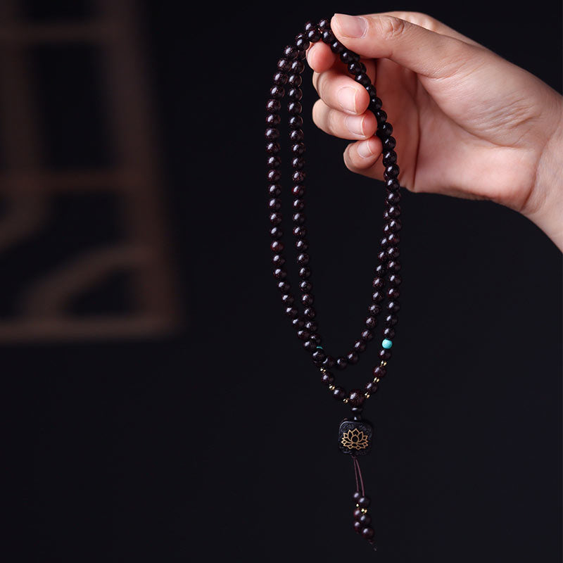 108 Beads Lotus Bracelet | Small Leaf Red Sandalwood Balance