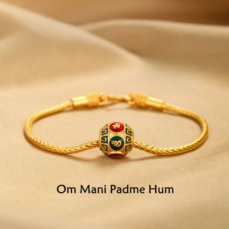 Bracelet de paix en cuivre et or 18 carats Om Mani Padme Hum