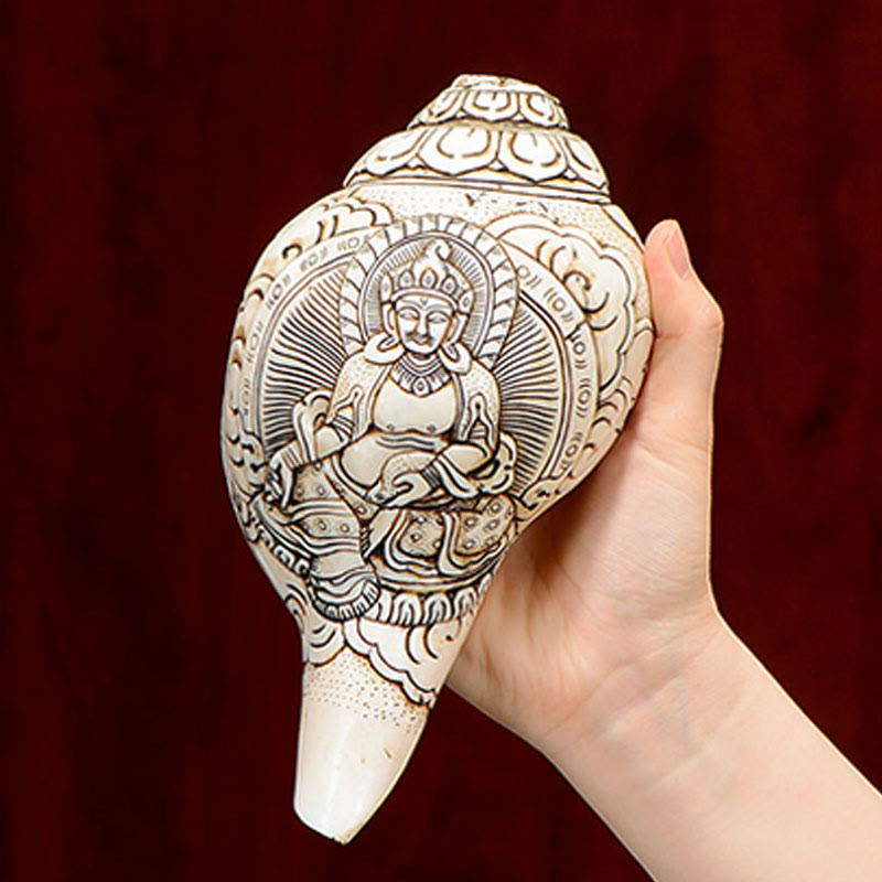 Tibetan Handmade Engraved Shankha Conch Shell Decoration