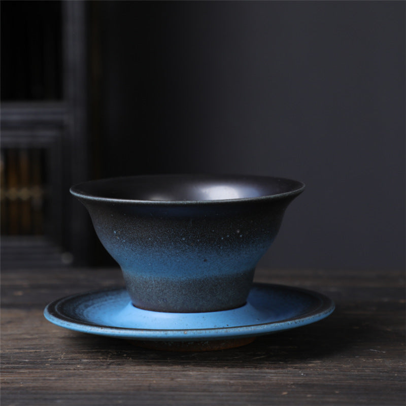 Ceramic Planet Design Coffee Mug with Saucer - Rough Pottery
