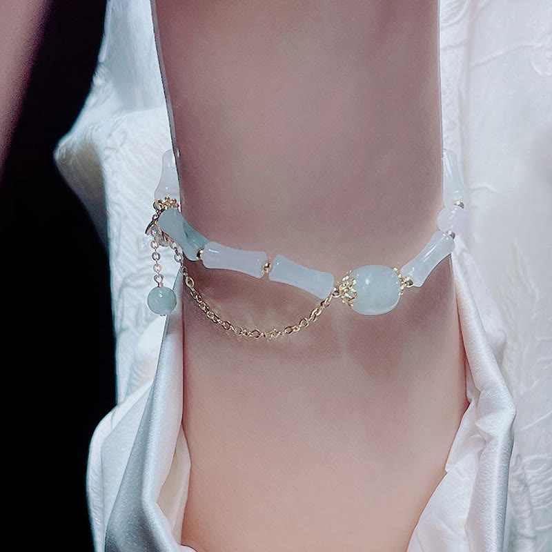 Bracelet porte-bonheur en bambou et jade blanc de Tianshan