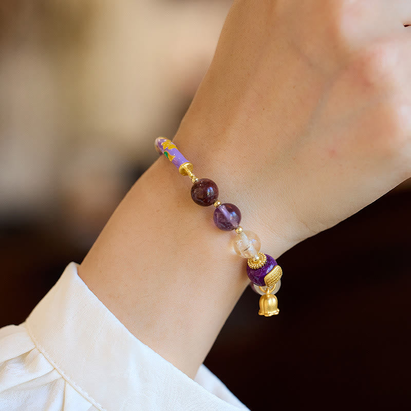 Bracelet en jade fantôme violet et améthyste de 8 mm pour la sagesse