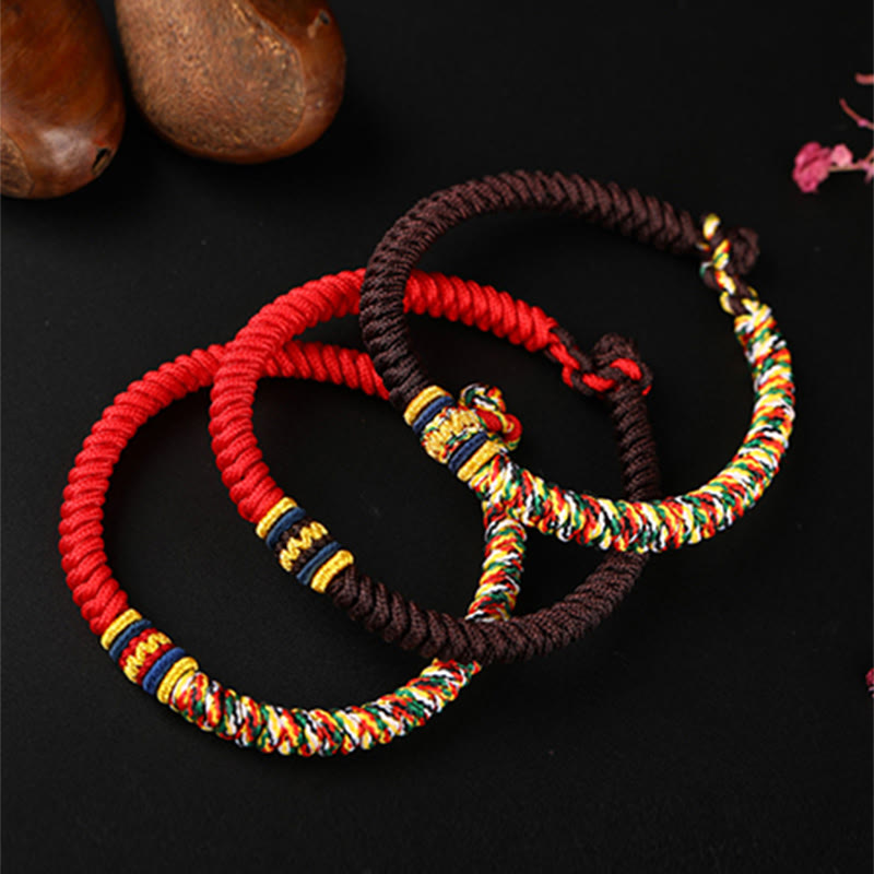 Multicolored Red String Bracelet with King Kong Knot for Protection