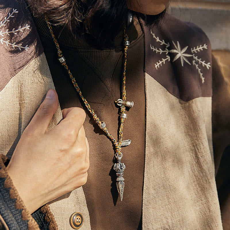 Collier Om Mani Padme Hum en argent sterling 925, pendentif Dorje Vajra