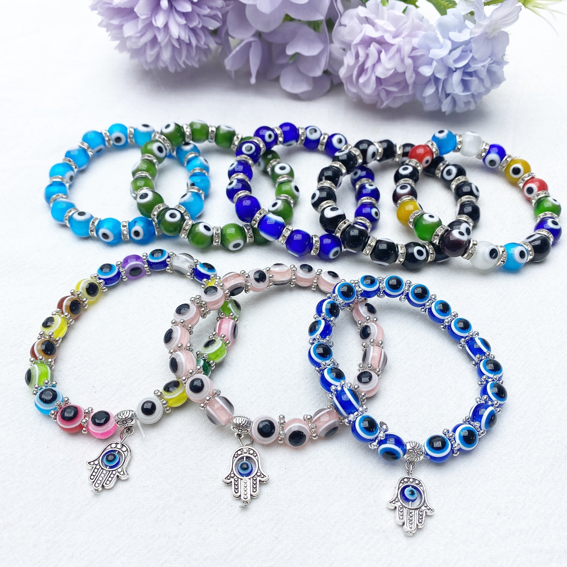 Bracelet de protection contre le mauvais œil en cristal coloré de 8 à 10 mm