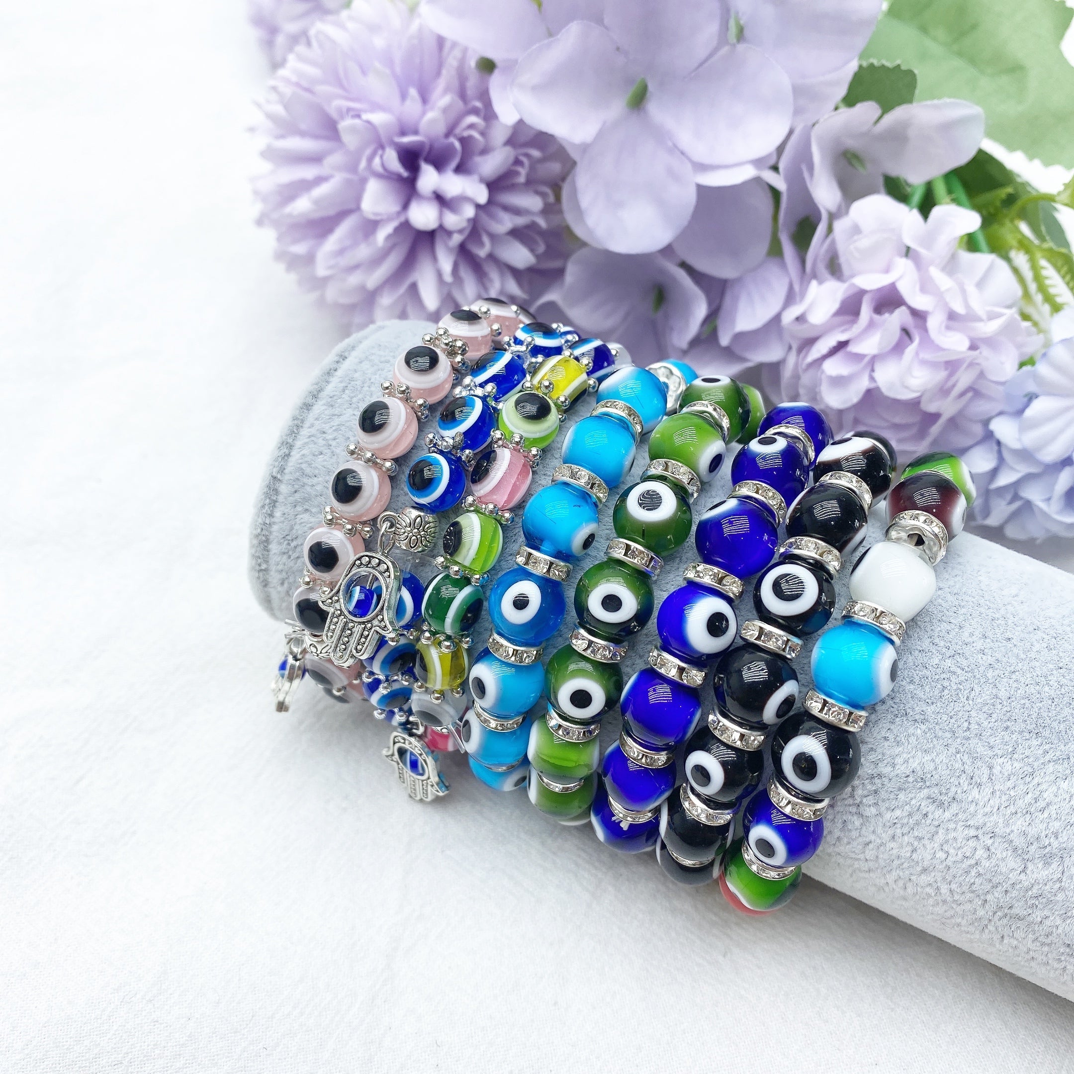 Bracelet de protection contre le mauvais œil en cristal coloré de 8 à 10 mm