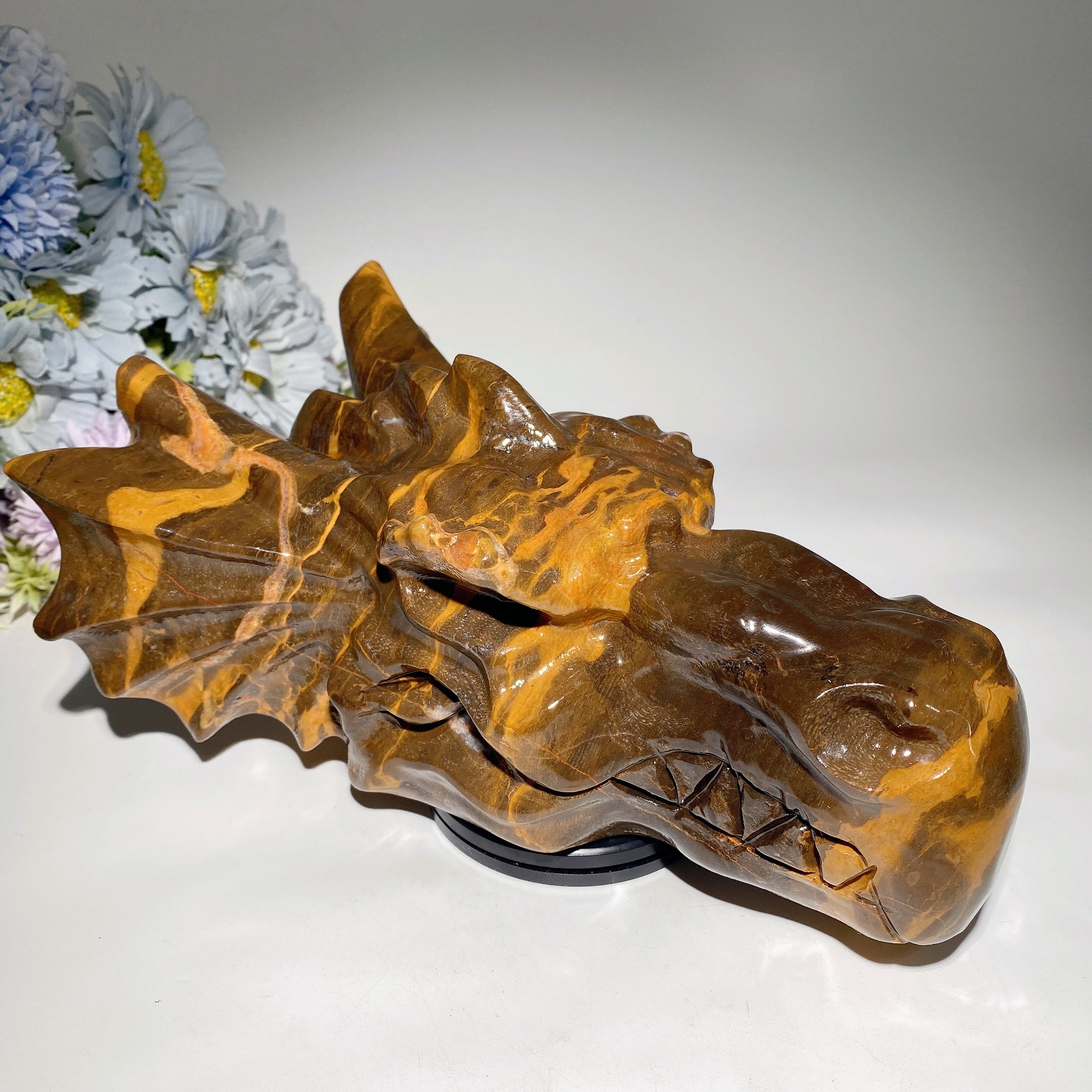 8.5" Jade Dragon Head Carving - Feng Shui Serpentine Statue