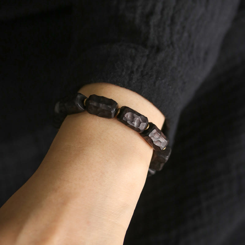 Bracelet Peace en bois d'ébène de 8,5 mm avec anneaux en cuivre 14-17,5 cm