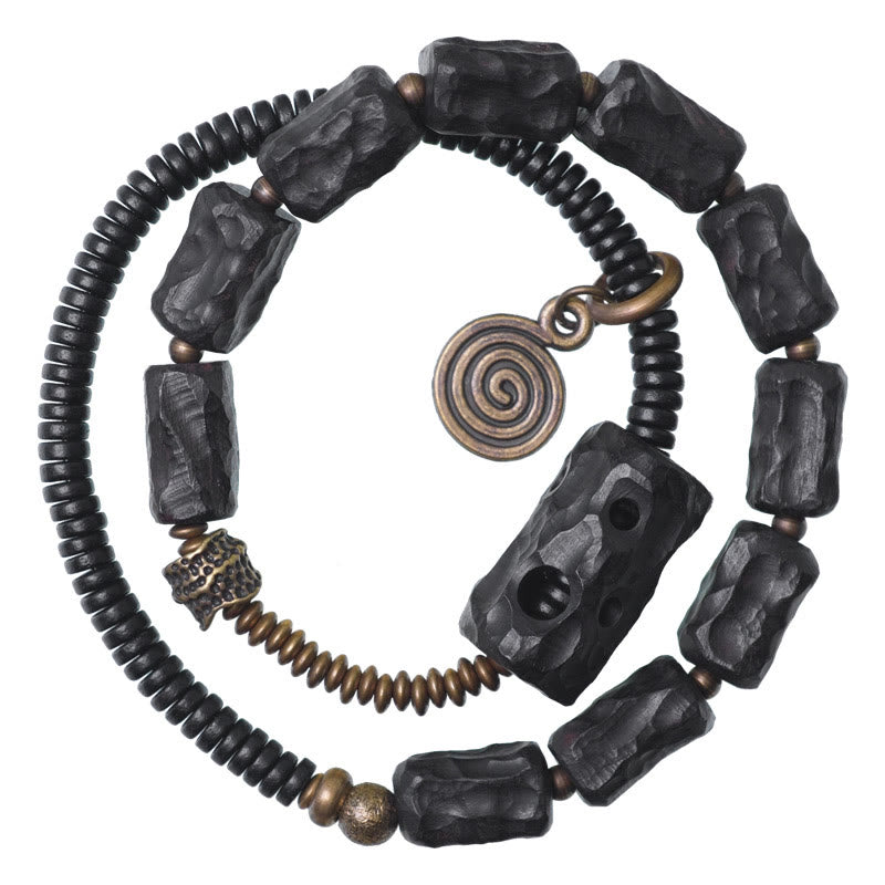 Bracelet double tour en bois d'ébène et agate rouge Peace de 8,5 mm
