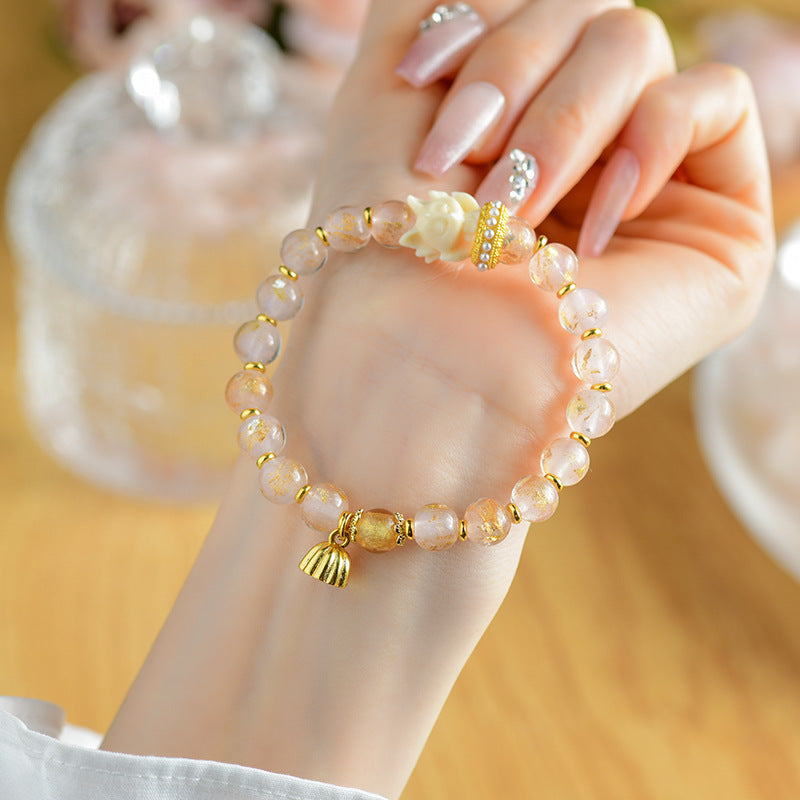 Bracelet spirituel en verre Liuli en cendres d'encens de 8,5 mm avec breloque renard à neuf queues