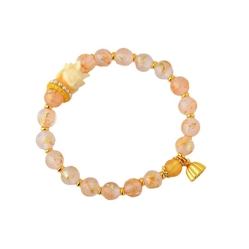 Bracelet spirituel en verre Liuli en cendres d'encens de 8,5 mm avec breloque renard à neuf queues