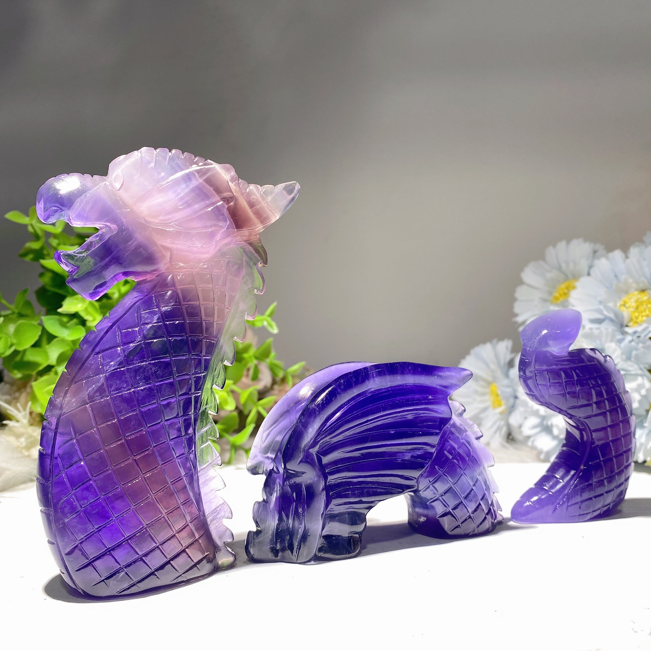 8.6 inch Chinese Dragon Crystal Figurines Set - Feng Shui Prosperity