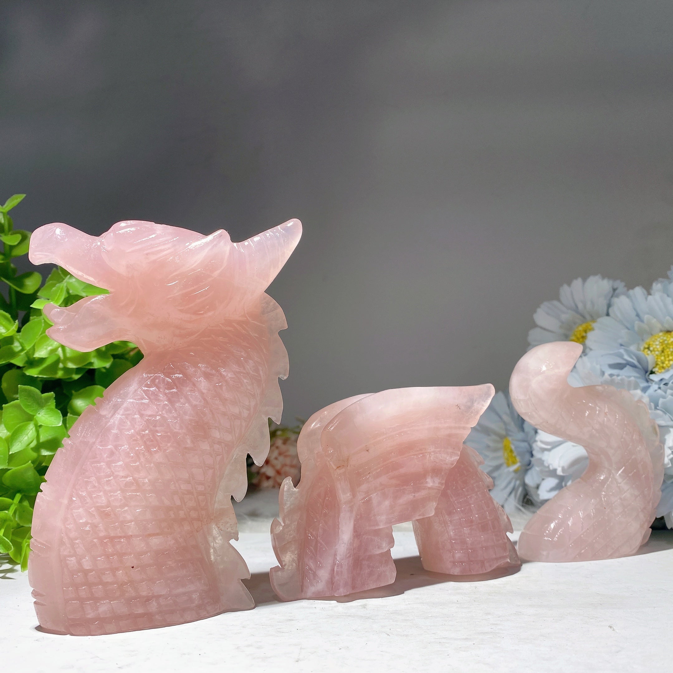 8.6 inch Chinese Dragon Crystal Figurines Set - Feng Shui Prosperity