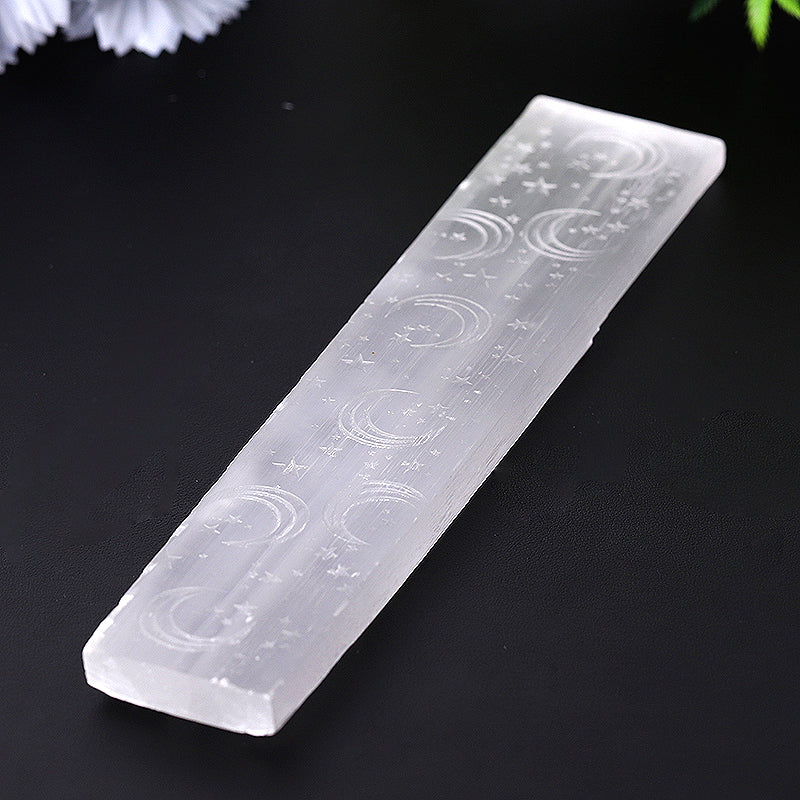 Baguette de sélénite de 8 pouces avec motif lunaire