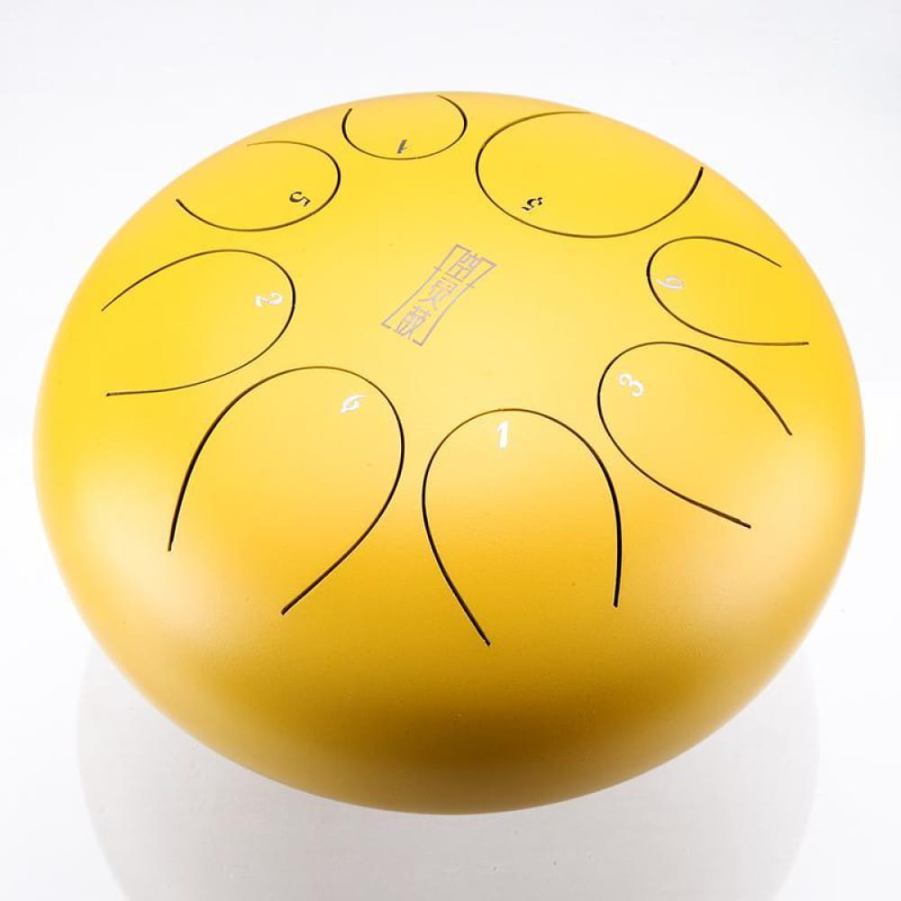 Yellow Steel Tongue Drum with circular tone markings, 8 Inch F Key for Children