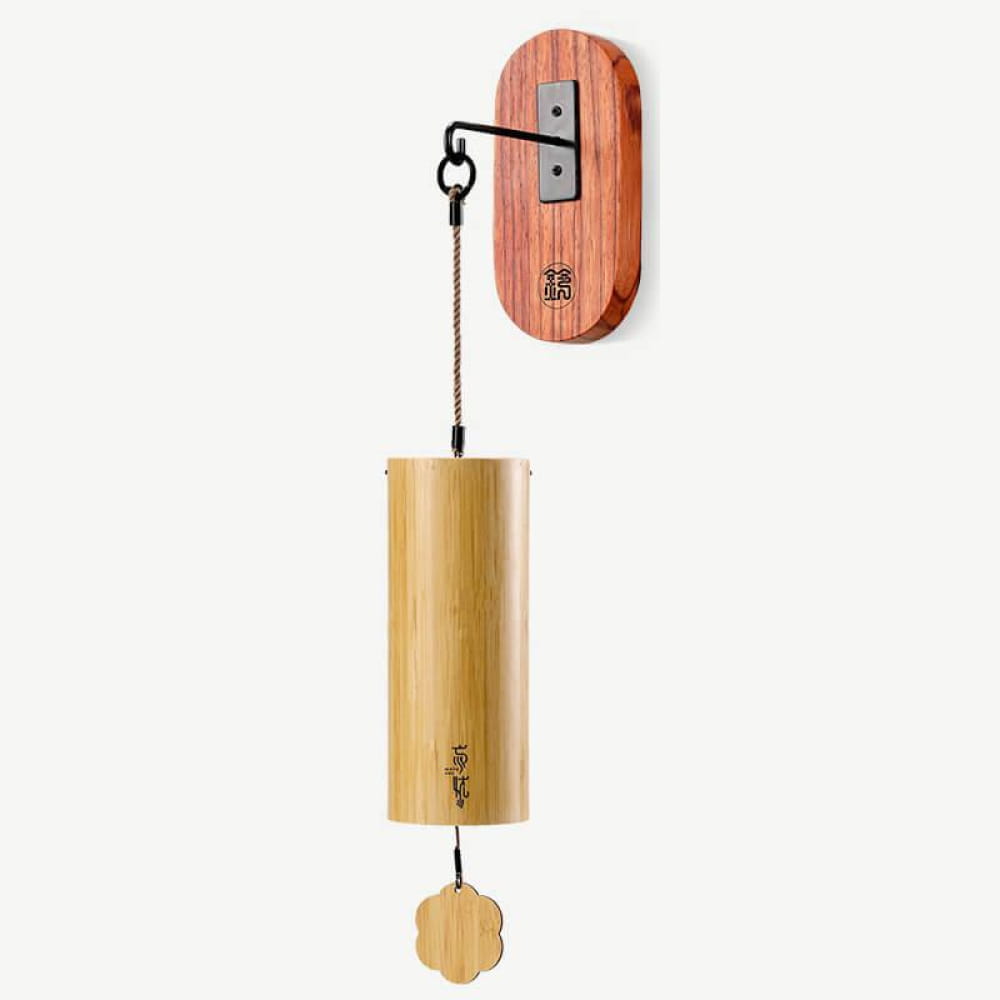 Wooden wind chime with bamboo tube and decorative bracket for soothing indoor outdoor sound