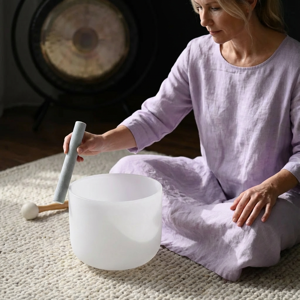 Bol chantant en cristal de quartz blanc de 8 pouces