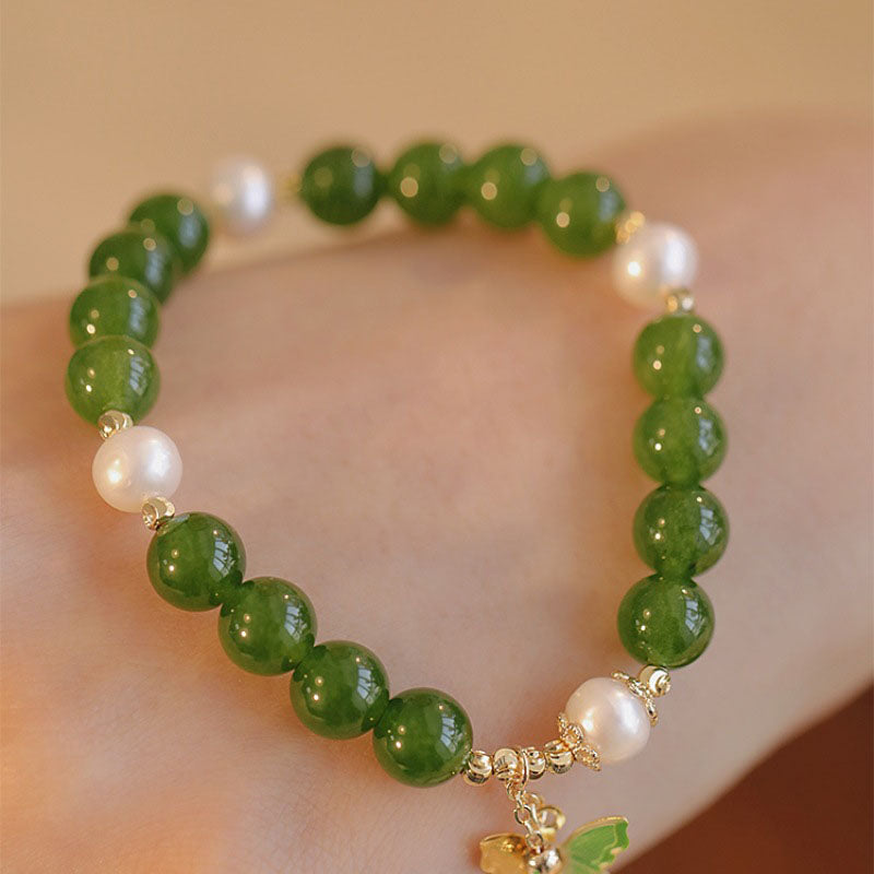Bracelet de force en perles de calcédoine verte de 8 mm