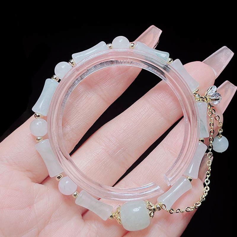 Bracelet porte-bonheur en bambou et jade blanc de Tianshan