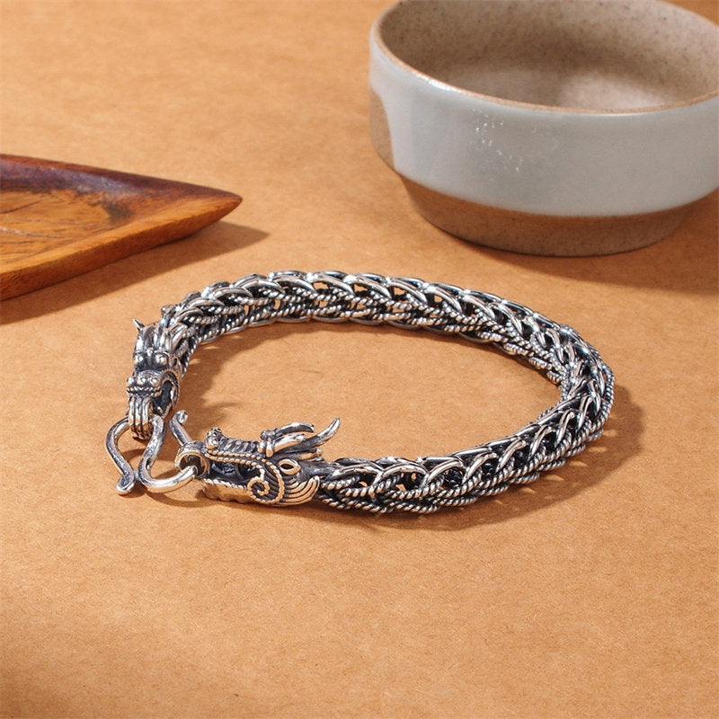 925 Sterling Silver Dragon Bracelet for Success and Strength