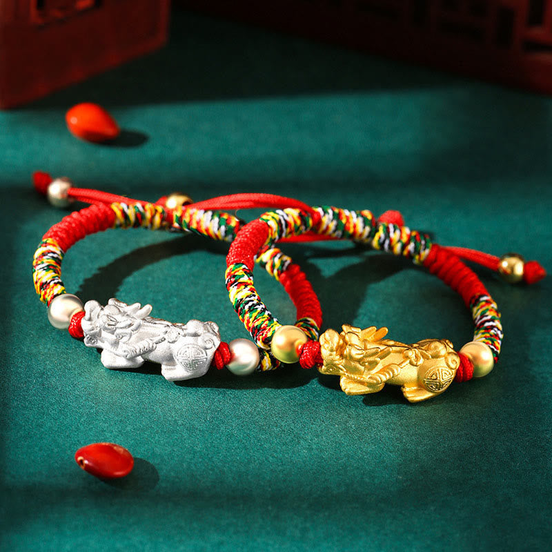 Kids Pixiu Bracelet in 999 Sterling Silver with King Kong Knot for Protection