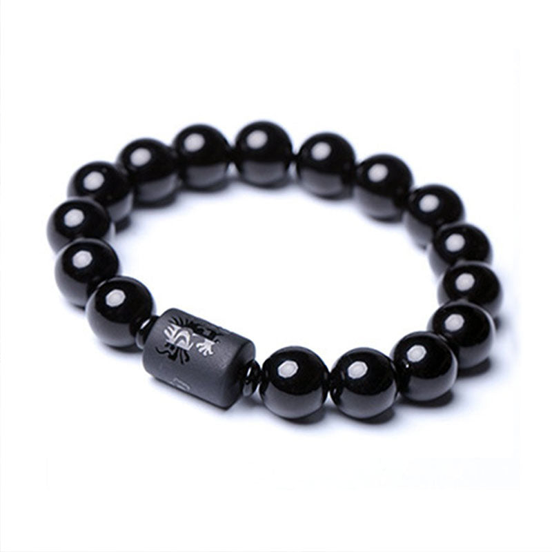 Obsidian Bracelet Phoenix Dragon 10mm and 12mm Beads
