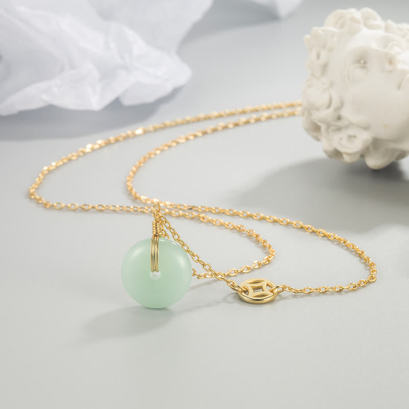 Collier de jade avec caractère Fu et boucle de paix pour l'abondance