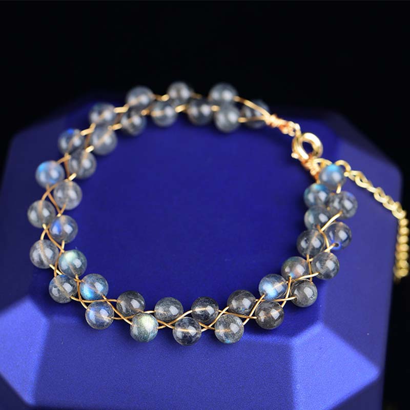 Bracelet ajustable en pierre de lune naturelle avec inscription « Love Blessing »