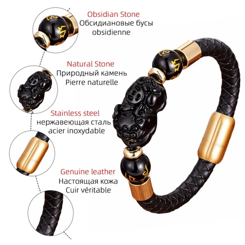 Unisex Feng Shui Tiger Eye Pixiu Bracelet for Wealth & Protection