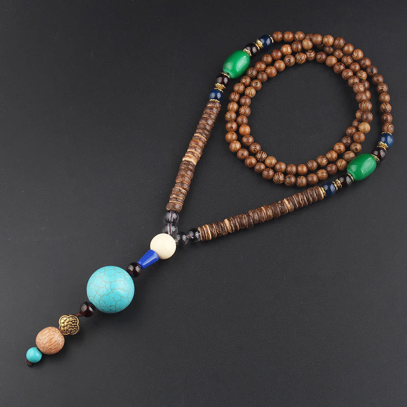 Collier d'équilibre en bois de wengé et agate pour la paix et la protection