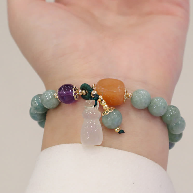 Bracelet de guérison en jade avec jade cyan et améthyste pour l'harmonie