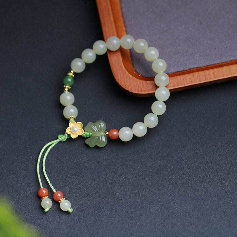 Bracelet porte-bonheur papillon en jade en argent sterling 925