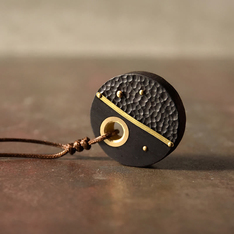 Collier spirituel unisexe en bois d'ébène avec pendentif en cuivre pour la paix