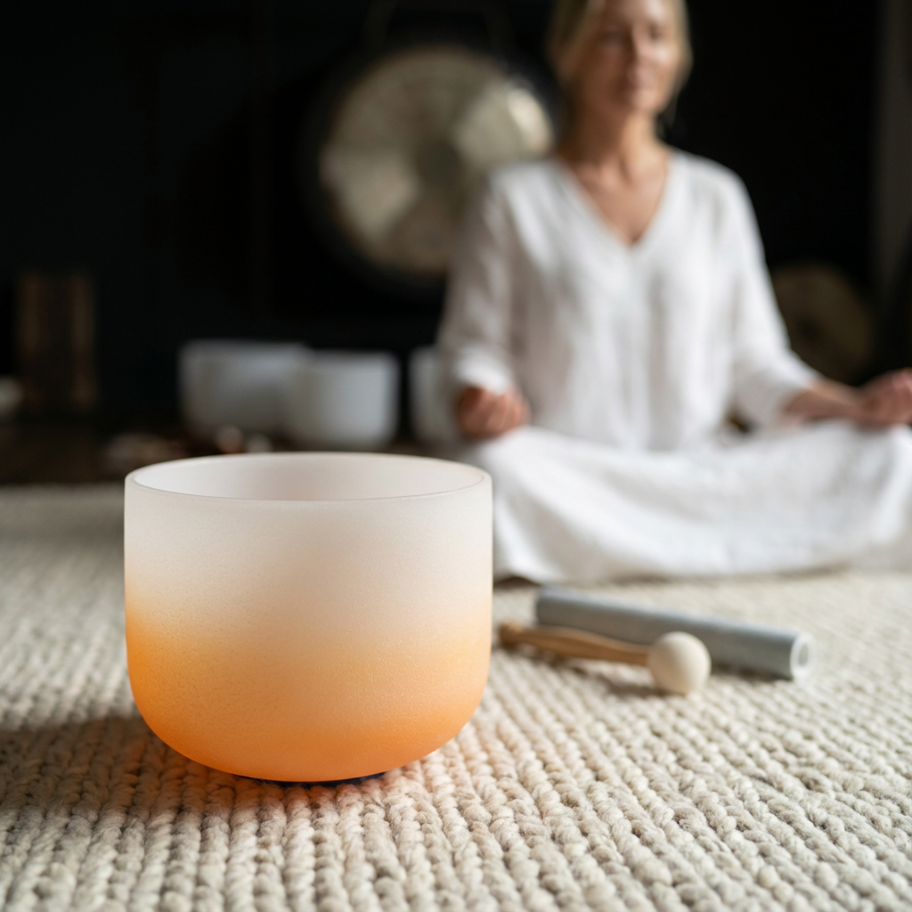 Bol chantant en cristal - Bol de méditation pour le chakra sacré (note ré)