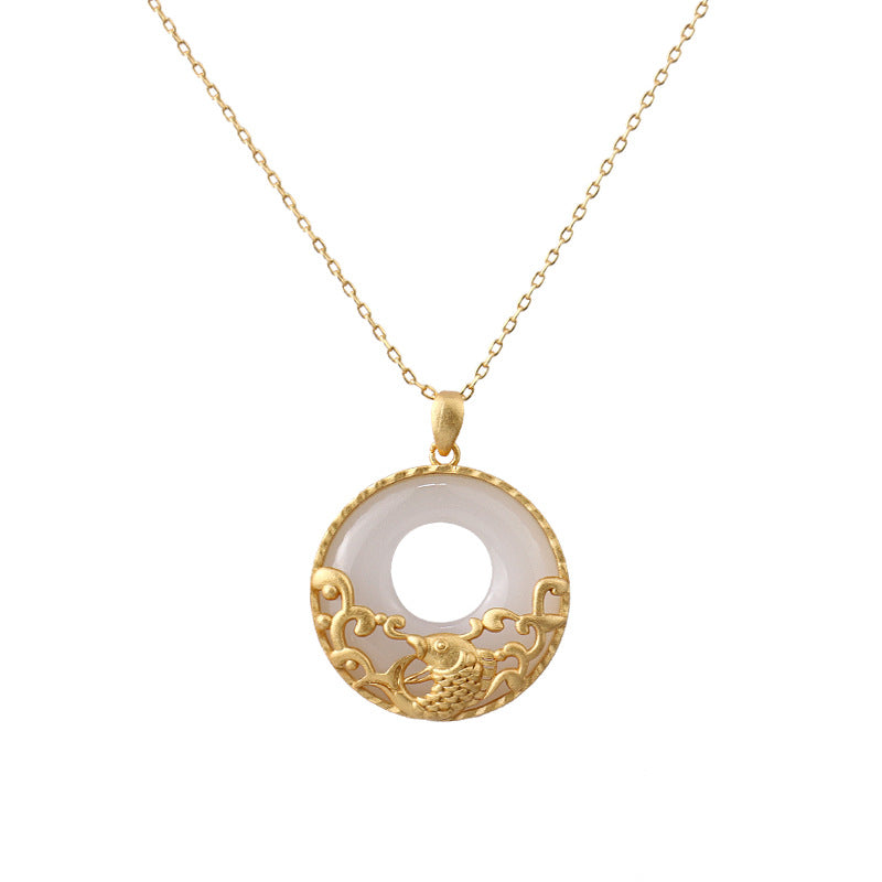 Collier de poisson koï en jade blanc pour la prospérité et la protection