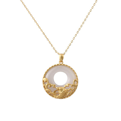 Collier de poisson koï en jade blanc pour la prospérité et la protection