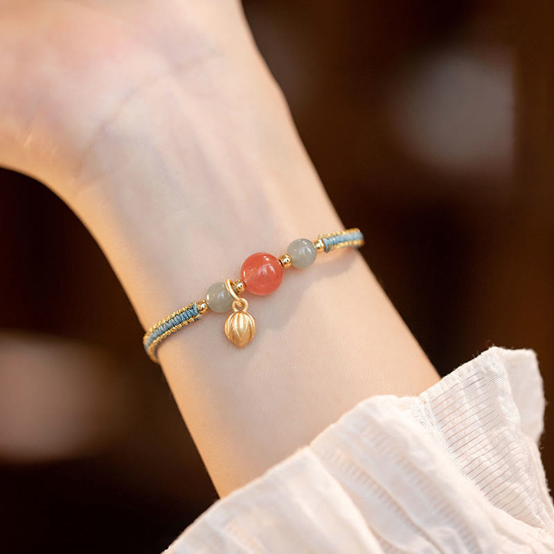 Bracelet de confiance en agate rouge et jade lotus