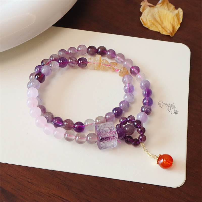 Bracelet double tour en améthyste et citrine pour une transformation positive