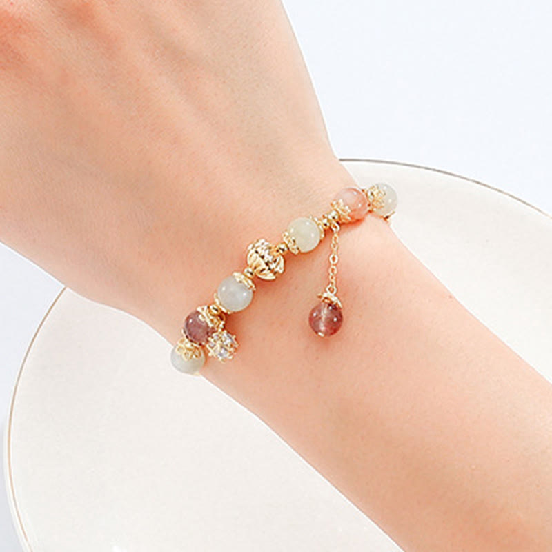 Bracelet de bon augure en quartz rutile, perles de 7 mm