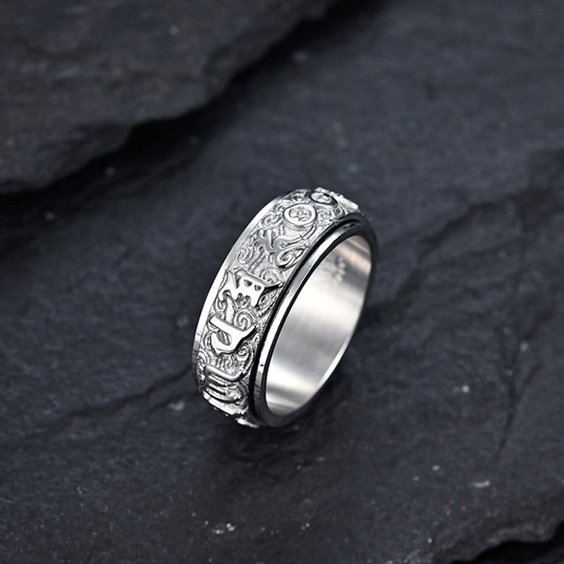Bague Om Mani Padme Hum en acier titane de 8 mm pour l'équilibre et le calme