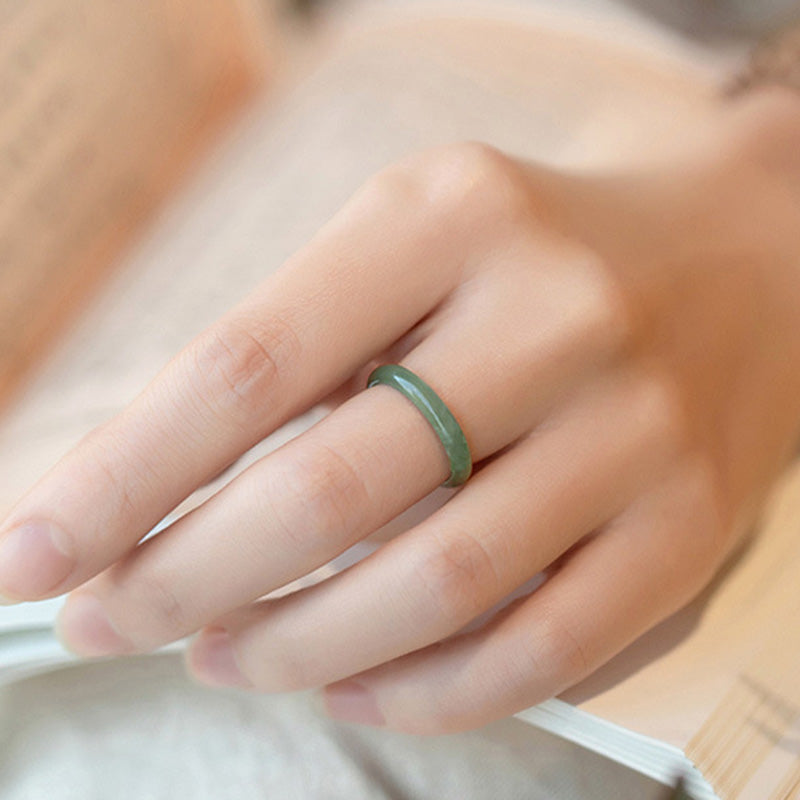 Bague de prospérité et d'abondance en jade naturel | Tailles 16-21 mm