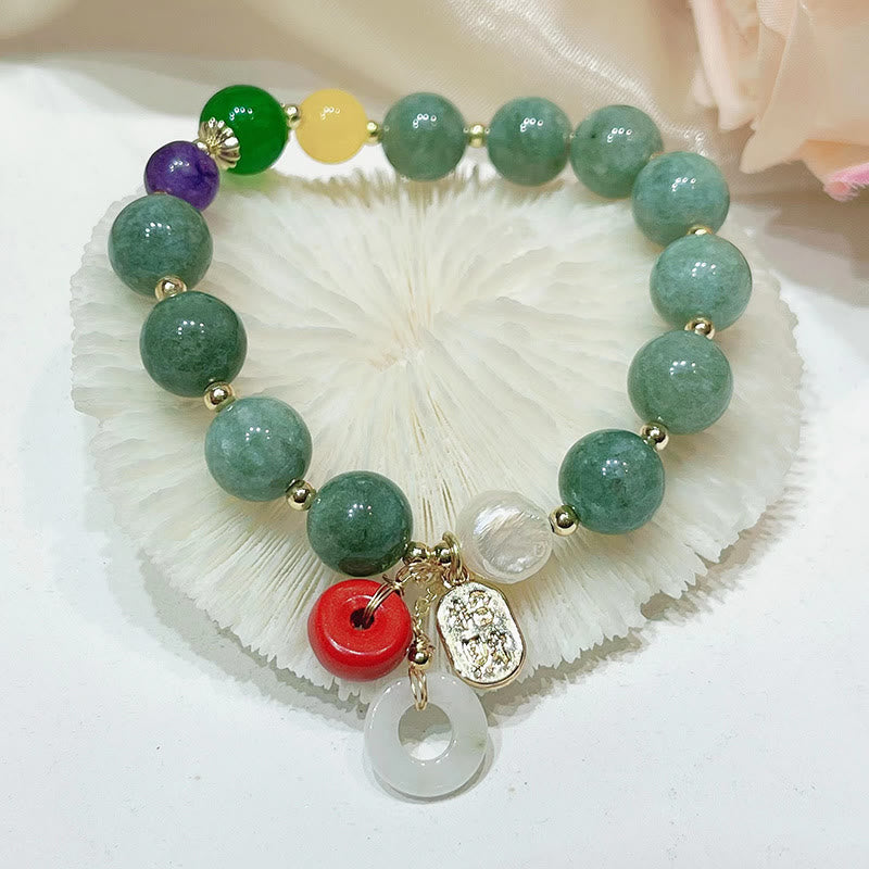 Bracelet de confiance avec boucle de paix en jade et agate rouge