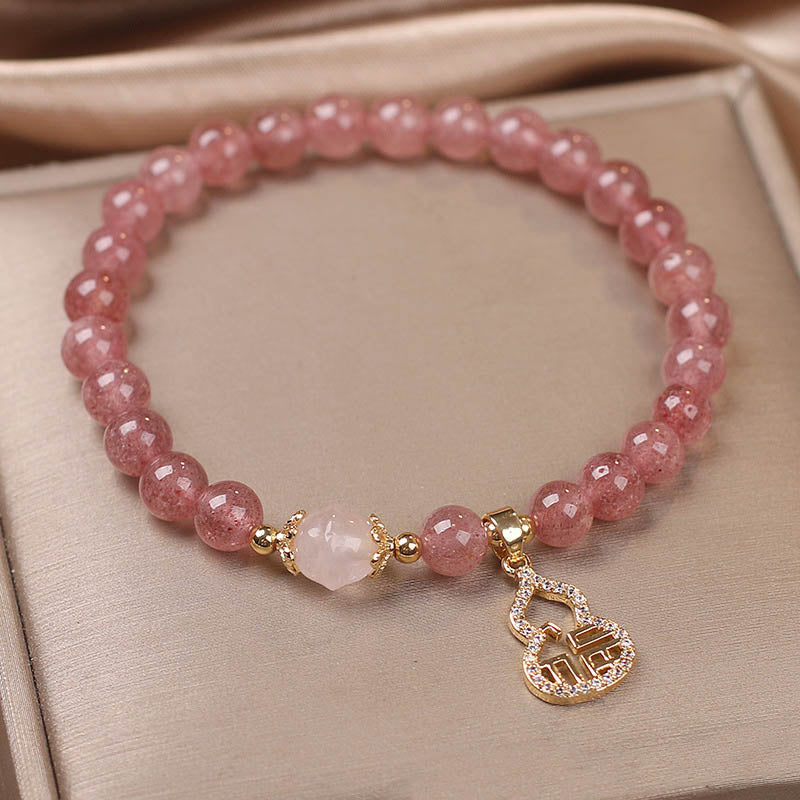 Bracelet d'énergie positive en quartz fraise avec breloque Fu