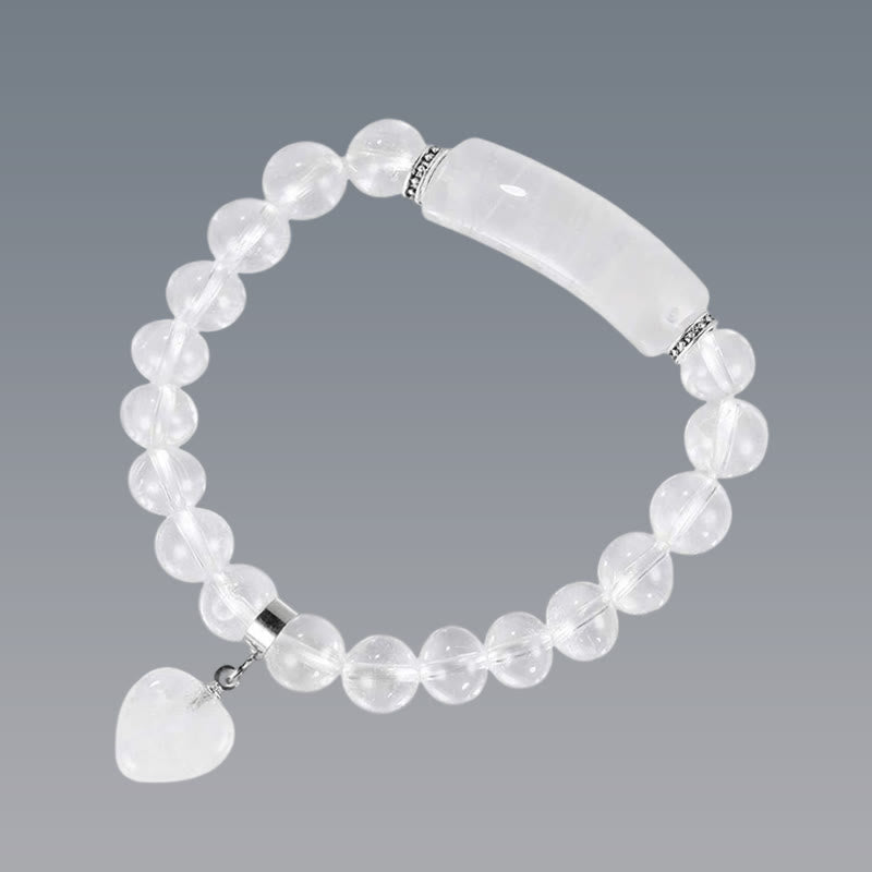 Bracelet de perles de guérison en quartz naturel avec cœur d'amour 8 mm